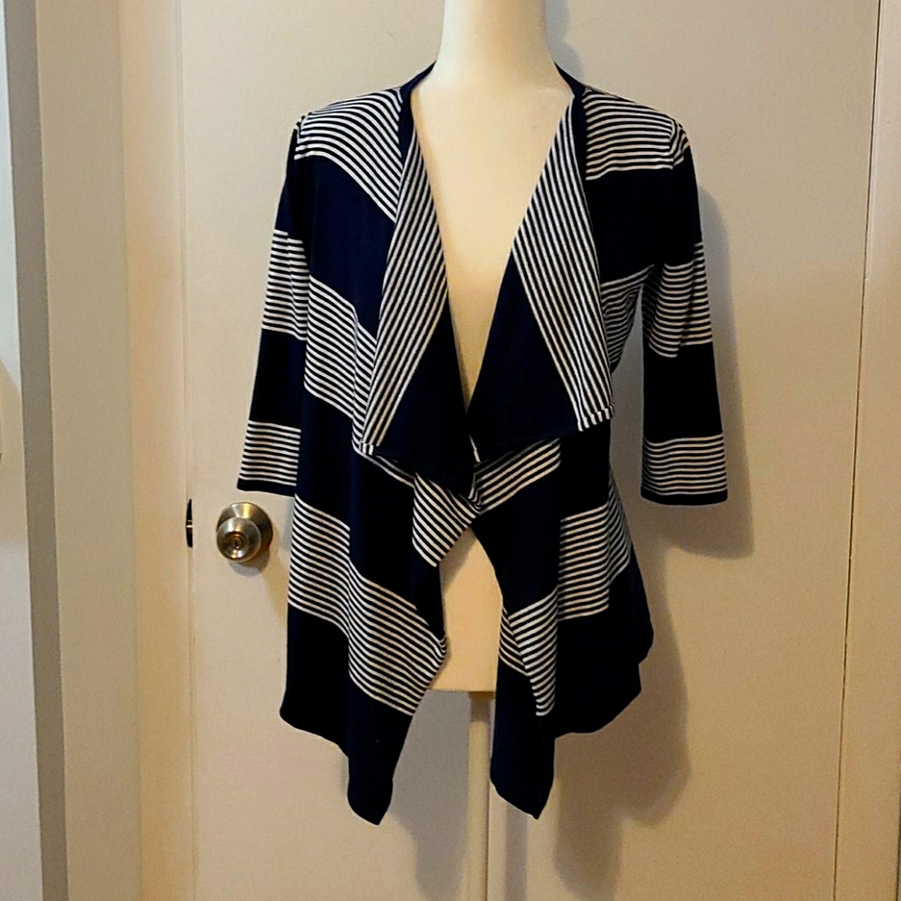 Willi Smith Navy Blue and White Striped Cardigan